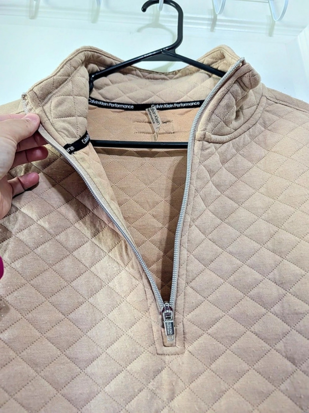 Calvin Klein Quilted Quarter-Zip Pullover in Pink XL Like New - Picture 6 of 9